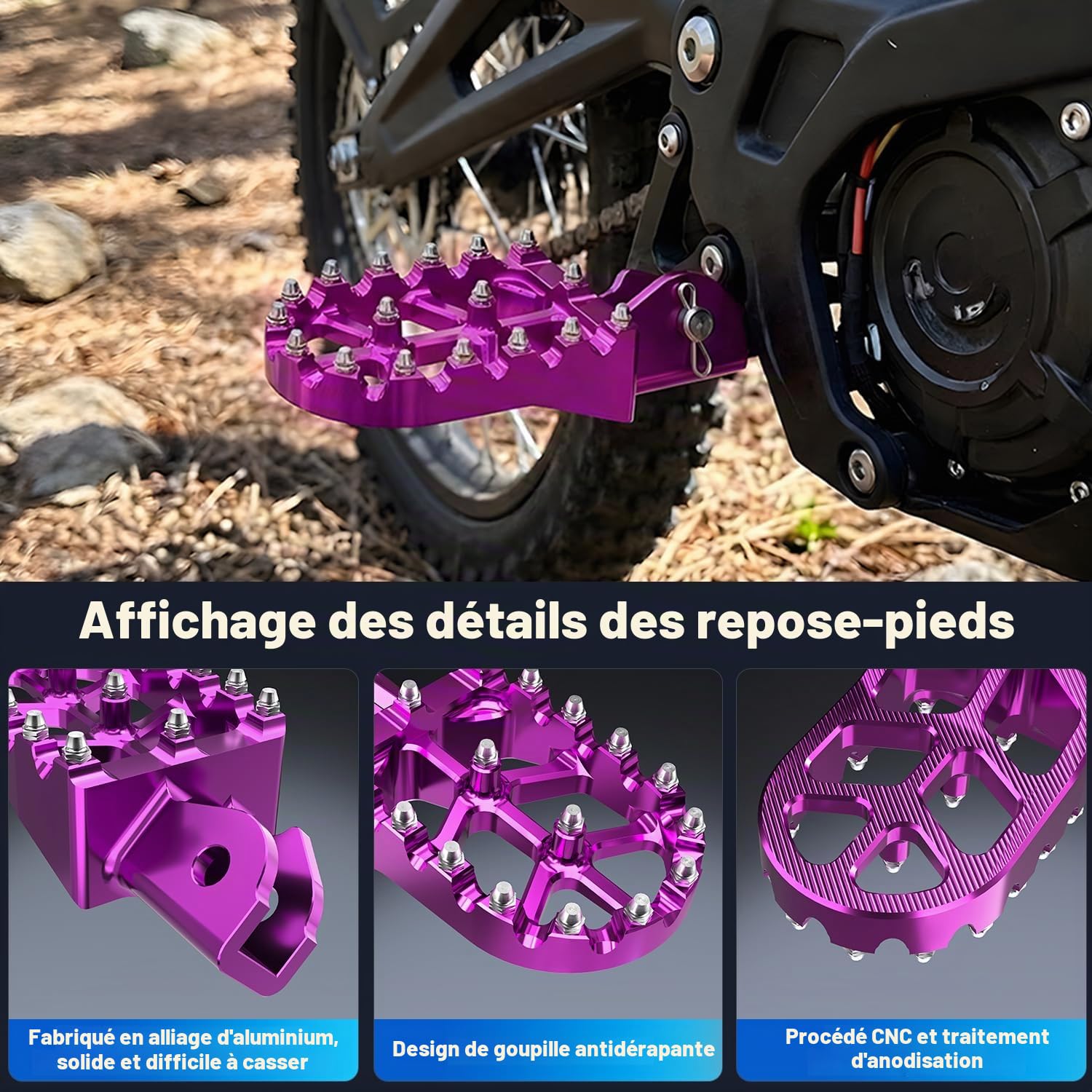 Repose Pied Moto,Cale Pied Moto en Alliage d'aluminium CNC Violet | pour Moto Cross Surron Light Bee X160 X260 Talaria Sting MX3/R MX4 X3/CRF150F 230F 03-19/E Ride Pro S SS 2.0 3.0