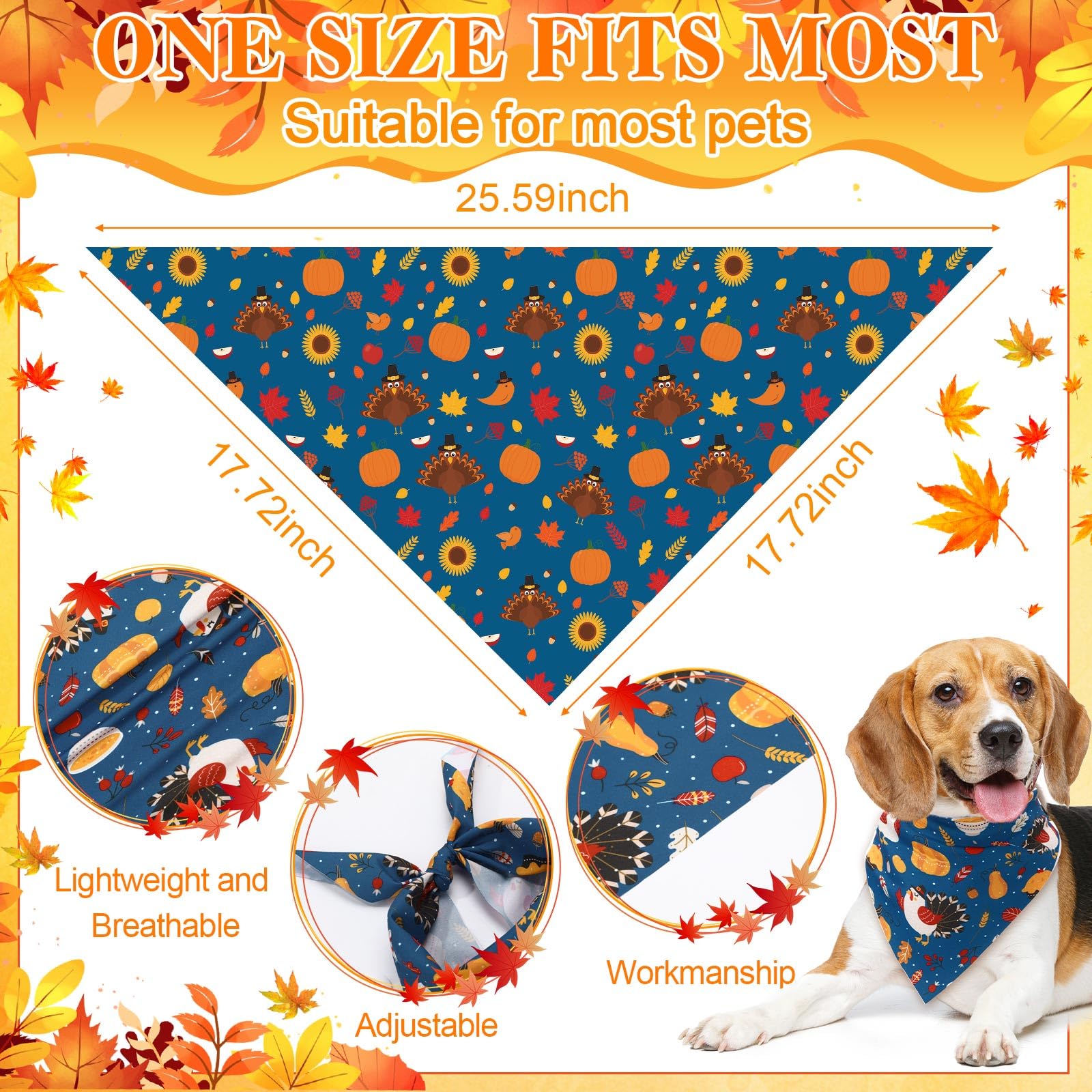 Amylove 120 bandanas de Navidad para perros, a granel, día de Acción de Gracias, día festivo, triangulares, pañuelo para cachorros, bufanda ajustable para mascotas, accesorios de disfraz de gato