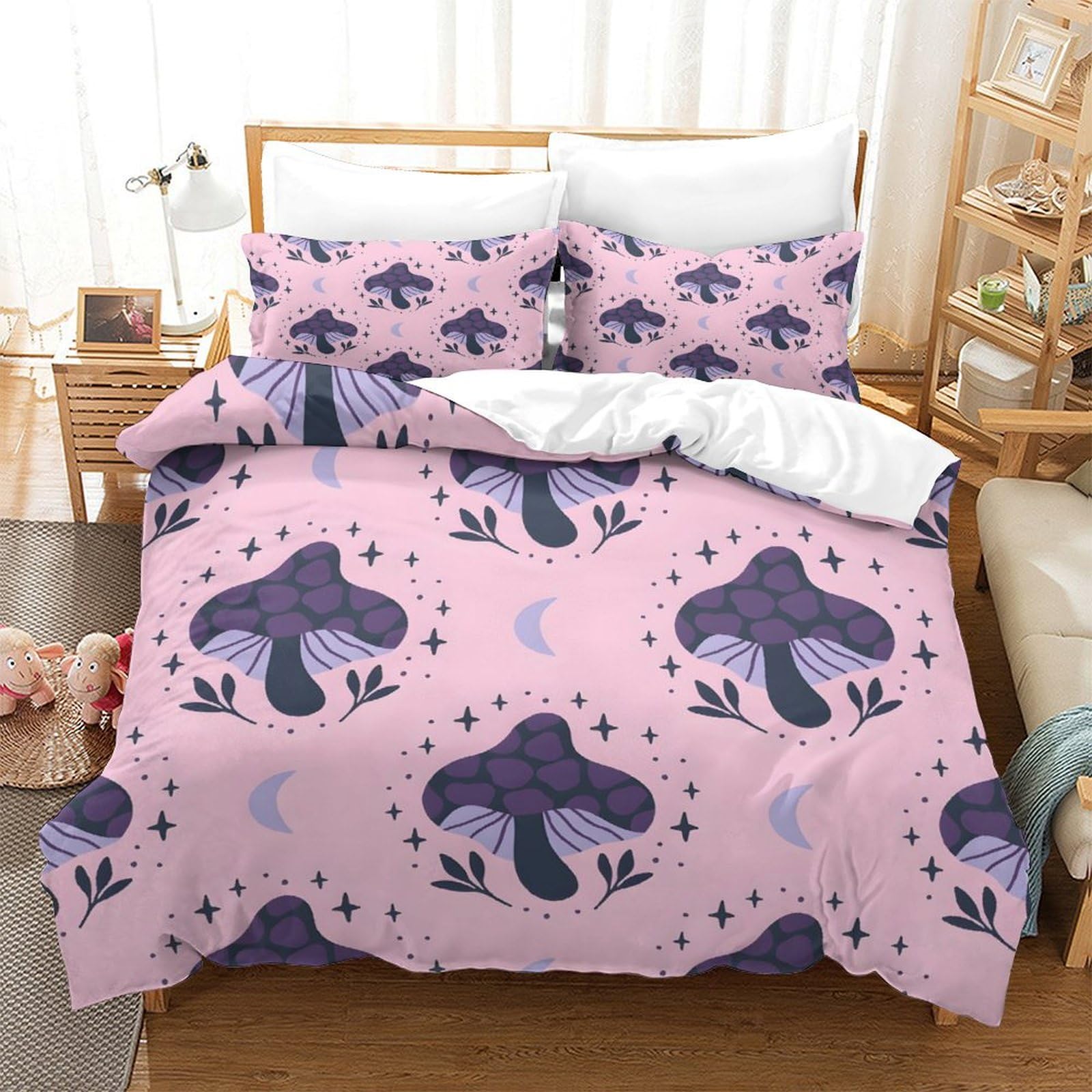 Housse de couette champignon violet fermeture éclair parure de lit facile à border 260x220