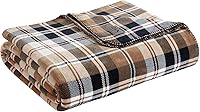 Eddie Bauer Queen Size Reversible Plaid Blanket - Ultra-Soft Plush Trailhead Beige for Bed or Couch