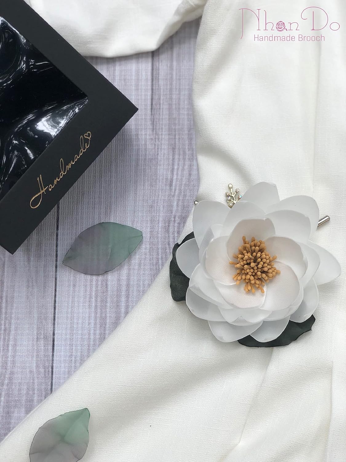 LOTUS Silk Flower Brooch Pin By NhanDo Handmade – Pure White Floral Brooch Pin, Handmade Gift Ideas, Gift for her, Gift For Mom, Bridesmaid gift, valentines day gifts