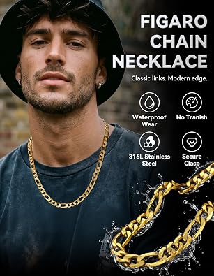 ChainsHouse Stainless Steel Figaro Chain Necklace for Men Women