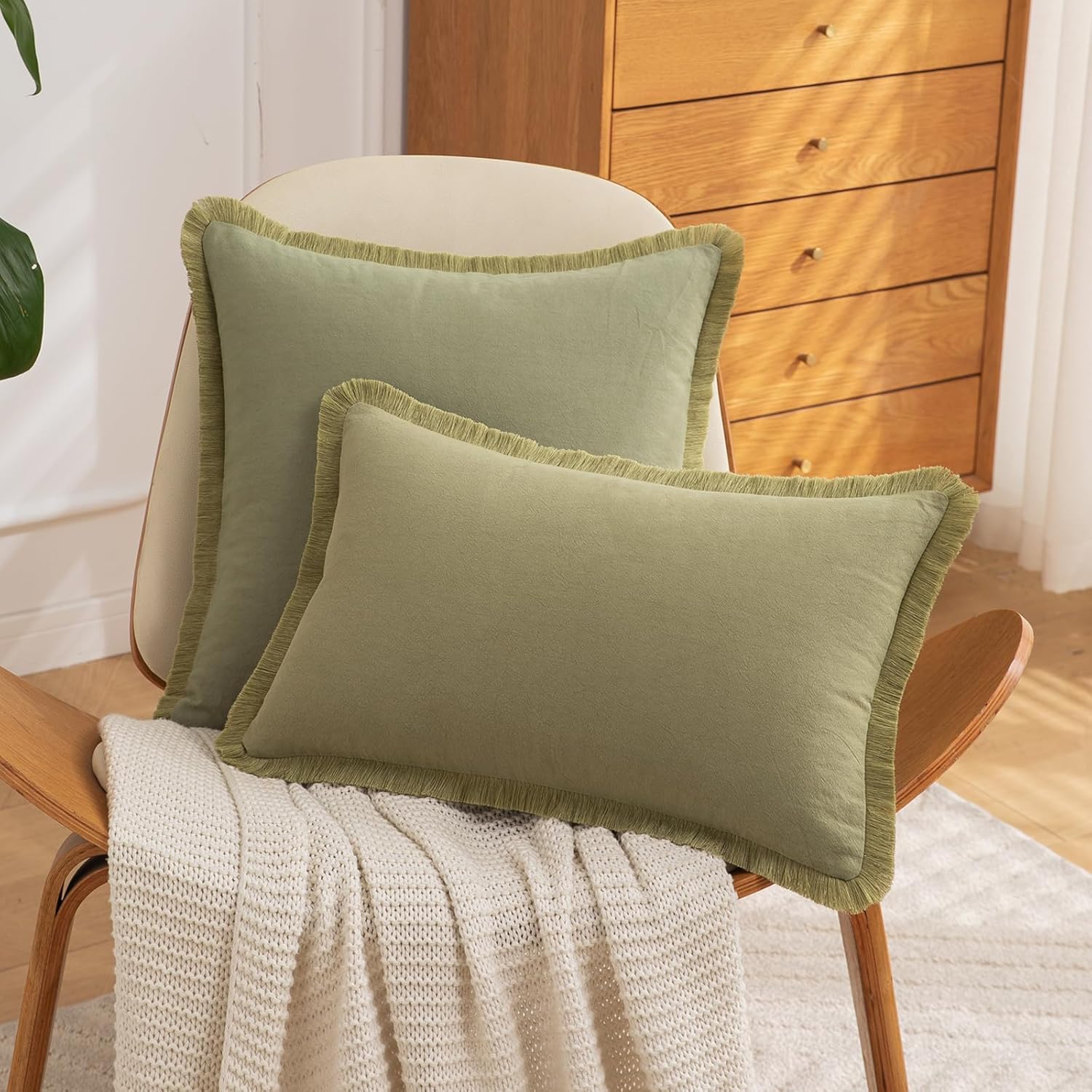 Set of 2 Square Pillow Covers, 26x26 Cotton Throw Pillow Cover with Fringe Tassel, Decorative Boho Pillow Covers Cozy Pillowcases for Couch Sofa Bed Living Room Bedroom Farmhouse Home Decor Accents