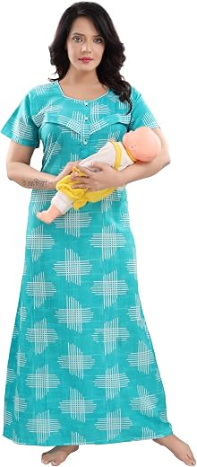 Fabme Women Cotton Printed Maxi Nursing Nighty
