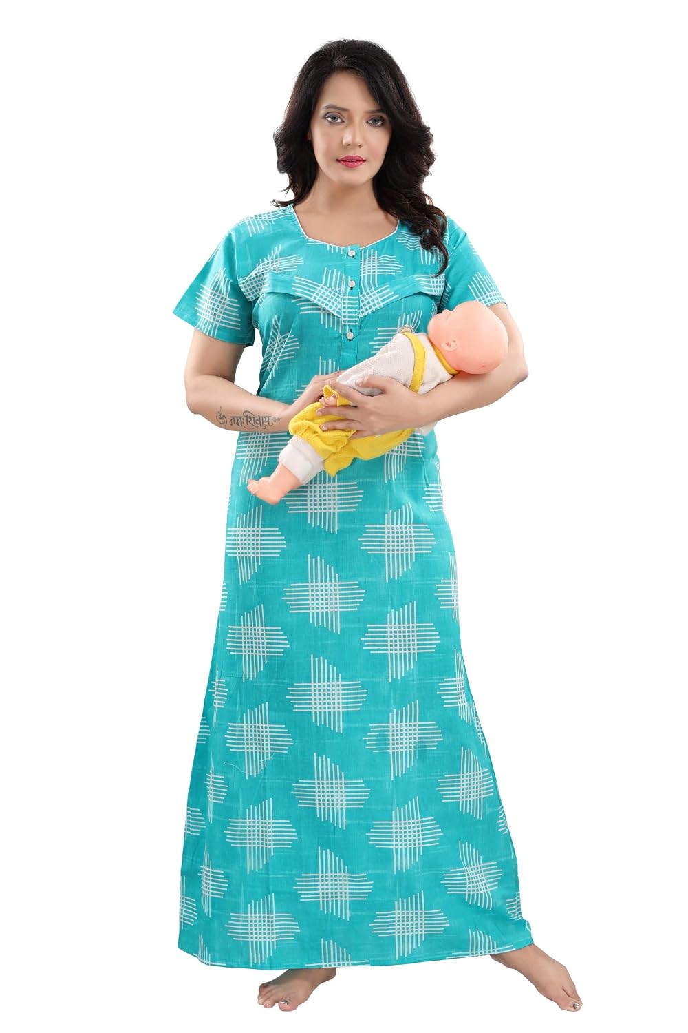 Fabme Women Cotton Printed Maxi Nursing Nighty