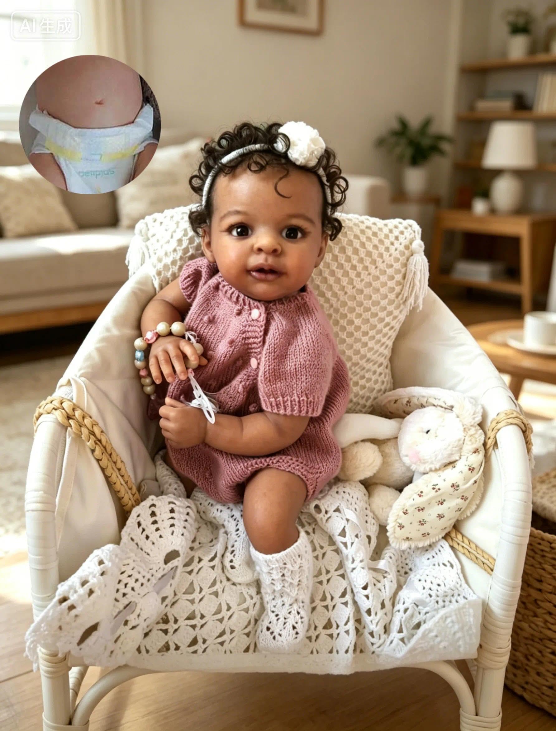 Zero pam Reborn Baby Mädchen, 48cm Reborn Baby Vollvinyl Lebensecht Puppe Mit Haaren, Realistisch Schwarze Babypuppen Wie Echt Puppe Ab 3 Jahre Mit Fütterung Zubehör