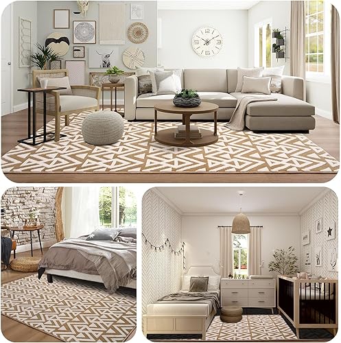 Miniatura 3 de Ompaa Alfombras ultra suaves de espuma viscoelástica para dormitorio, color beige, de 7 x 10 pies, grandes, alfombras de área con textura geométrica