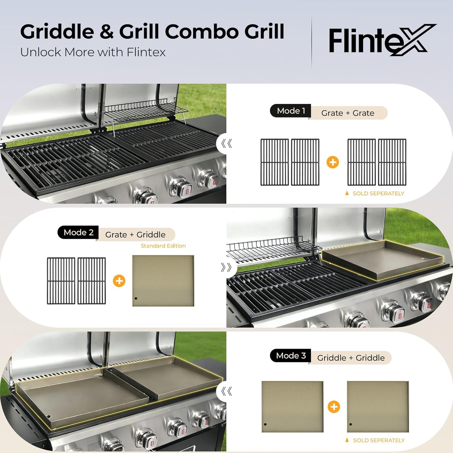 6 Burner Propane Gas Grill Griddle Combo with Porcelain-Enameled Cast Iron Grates and Pan, Dual Outdoor BBQ Grill with Flat Top Griddle for Outdoor Barbecue Cooking