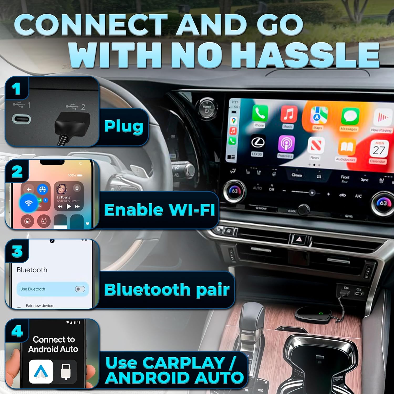 Wired to Wireless CarPlay Adapter for Android & iOS - Bluetooth CarPlay Adapter for iPhone with WiFi | iOS 10+/Android11+ | Easy Plug & Play Setup, High-Speed Connection for Uninterrupted Driving