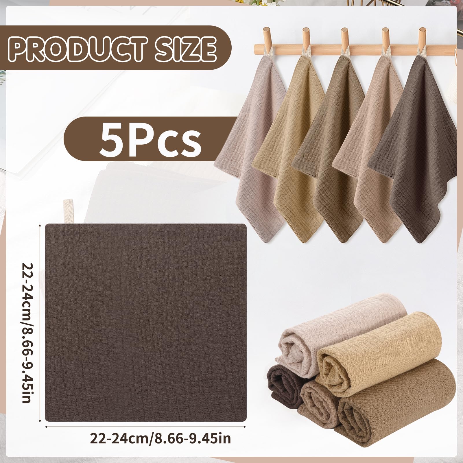 Meng Jiaran 5 Pack Baby Muslin Squares Muslin Cloths For Baby Small Washcloths Natural Cotton Wipes Essentials For Newborn Wiping Feeding - Image 2
