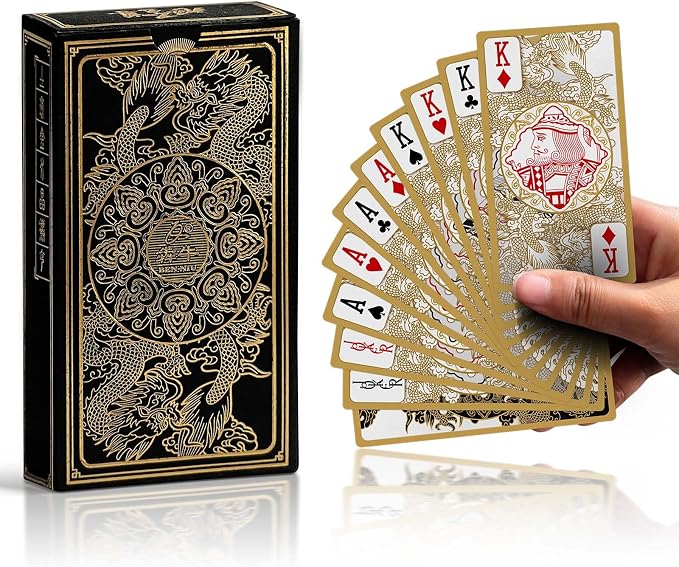 Ben Niu Lucky Dragon Playing Cards – Waterproof Plastic Slim Design Deck of Cards Themed with Gold Edges & Oriental Art, Premium Unique Poker Cards, for Players & Collectors