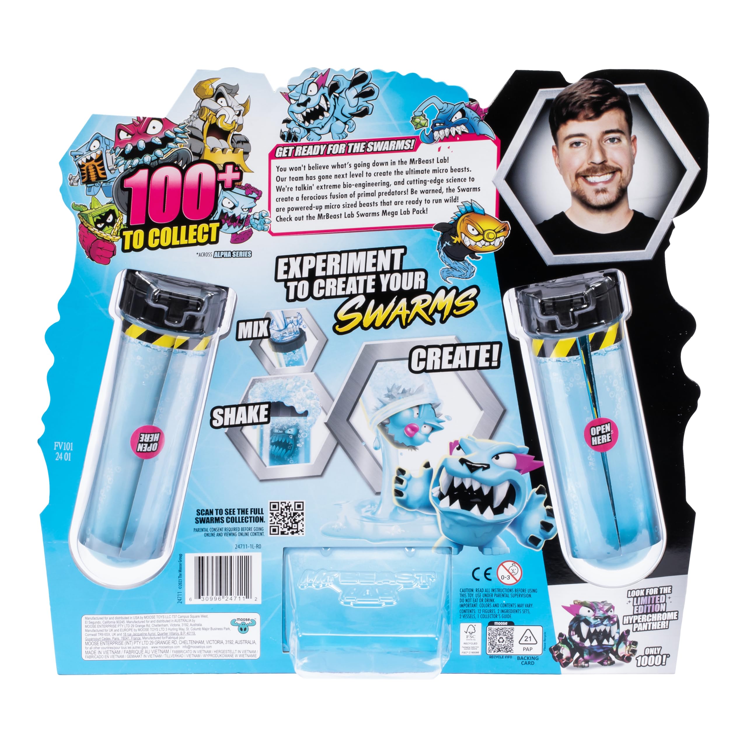 MrBeast Lab Pacchetto Mega Lab Swarms, sperimenta aggiungendo Acqua, scuotendo la provetta e rivelando dodici Personaggi da Collezione a Tema MrBeast da 1 Pollici, Oltre 100 da Collezionare