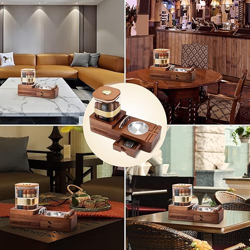 Miniatura 6 de Juego de humidor de puros y cenicero de puros, cenicero de madera con bandeja para tarros de puros, encendedor de cigarros de llama triple jet con