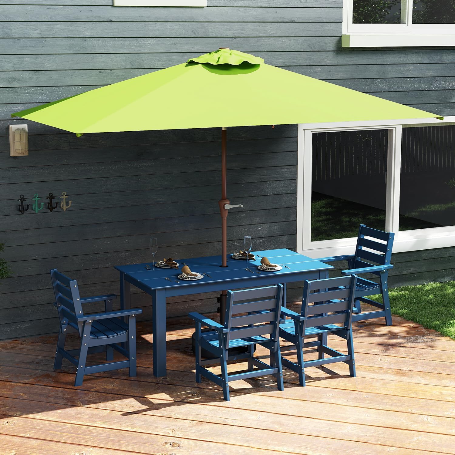 GREENVINES 6.5X10 FT Rectangular-Patio-Umbrella | Outdoor-Table-Umbrellas | 6 Sturdy Steel Ribs | Push Button Tilt & Crank | Waterproof | Market Umbrella | for Pool Backyard Garden Deck | Apple Green
