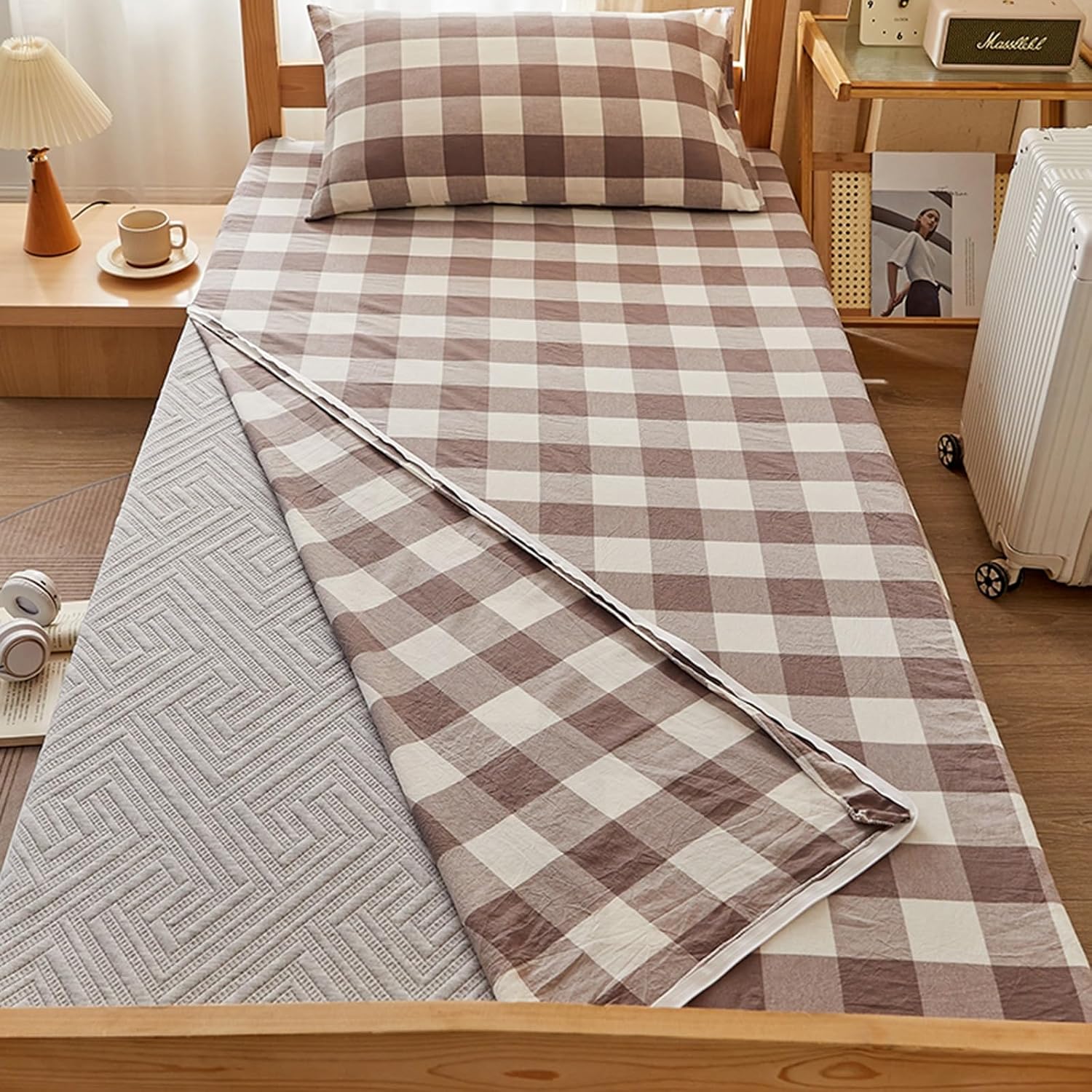 Futon Floor Mattress Cover with Zipper Queen Size, Soft Cotton Japanese Futon Mattress Pad Cover Dustproof Protector for Dormitory(E,35x78.8in/90x200cm)