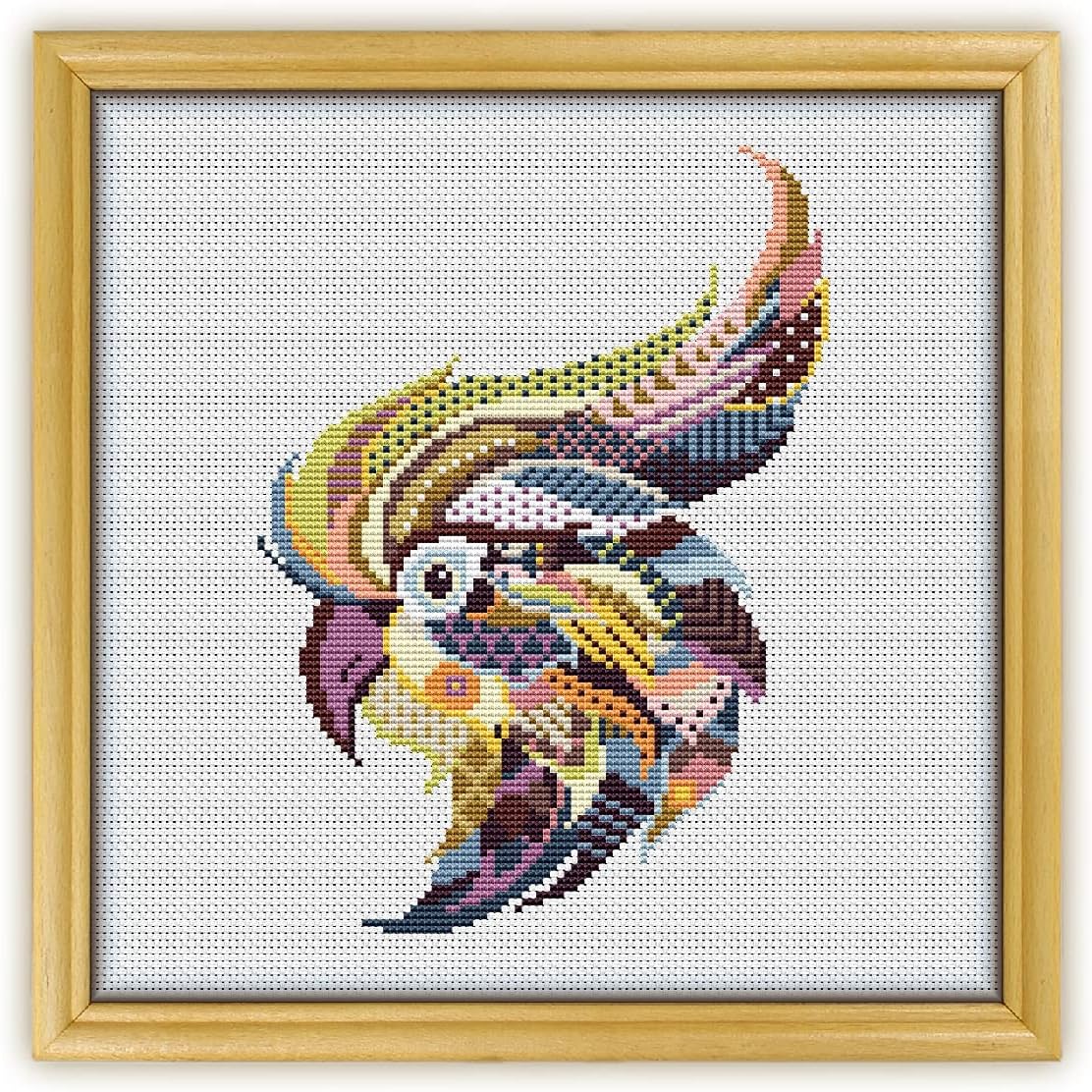 Mandala Parrot K301 Counted Cross Stitch KIT#3. Threads, Needles, Fabric, Embroidery Hoop and Printed Color Pattern Inside. Embroidery Pattern