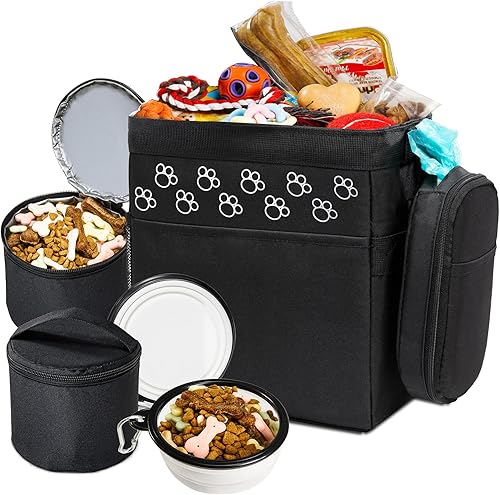 Miniatura 7 de Bolsa de viaje para perros, aprobada por aerolíneas, 2 recipientes de alimentos, 2 cuencos, bolsa de golosinas y accesorios
