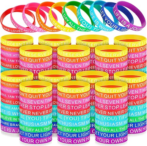Libima 500 pulseras inspiradoras a granel, pulseras de goma motivacionales unisex, pulseras elásticas de silicona para mujeres y hombres, 20 estilos