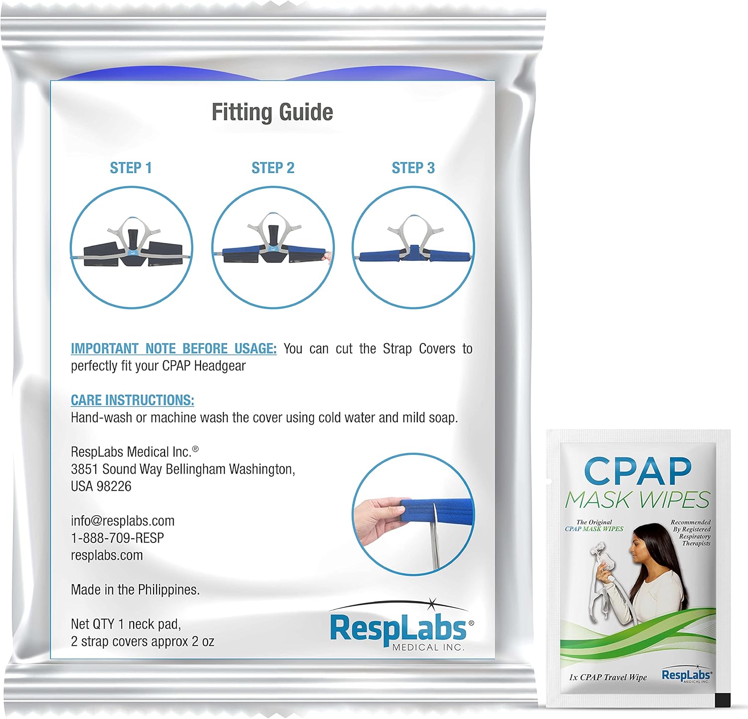 RespLabs CPAP Neck Pad - Universal Fit with 2 CPAP Strap Covers - Reusable, Pressure Reducing, Comfort Enhancing. Soft, Washable, Breathable Fabric Wraps : Health & Household