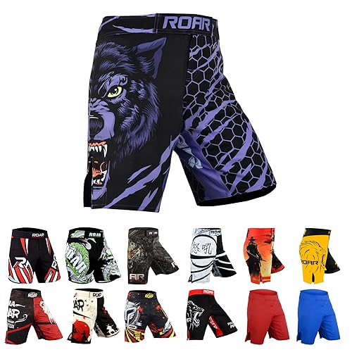 ROAR-INT MMA Fight Shorts Grappling Kickboxing Muay Thai Shorts BJJ Gym Training Running Athletic Wrestling Shorts