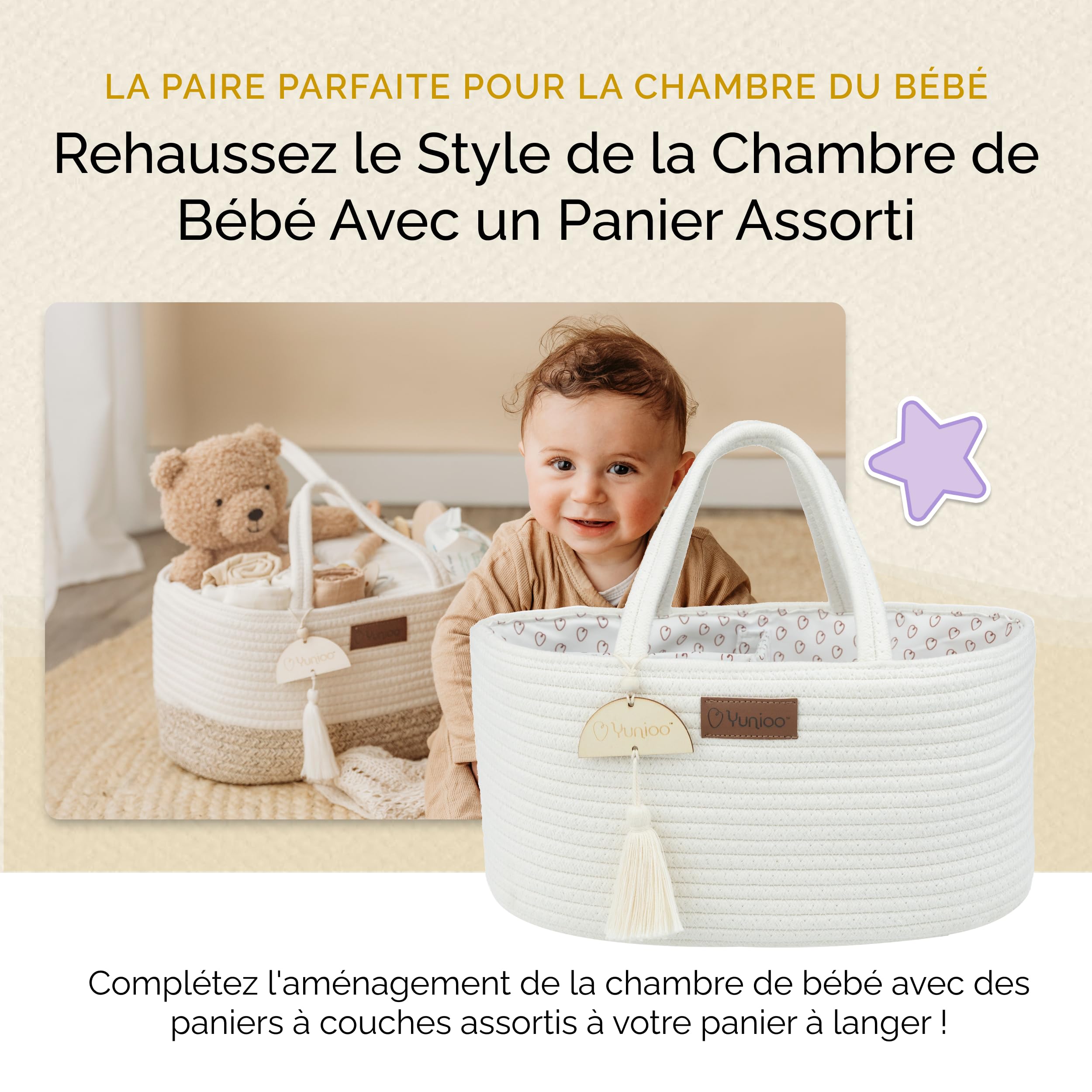 Yunioo Matelas à Langer Bébé, Panier à Langer avec Tapis à Langer Nomade en Mousse et Housse Hydrofuge pour Plan a Langer pour Commode
