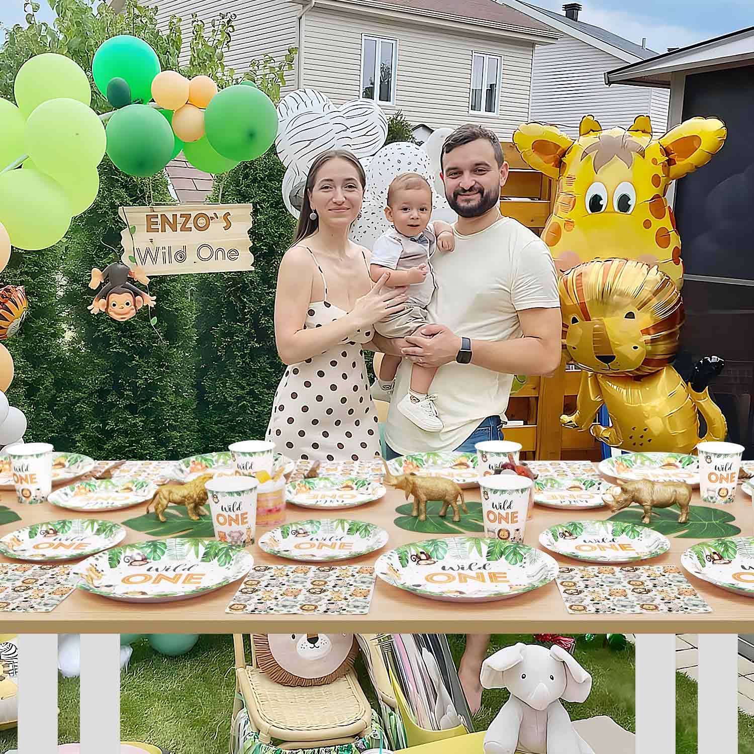 Decorazioni Compleanno 1 Anno Piatti Animali Set per 25 Ospiti, 100 Pezzi Primo Compleanno Bimbo Safari Giungla Stoviglie Wild One Feste Piatti Carta, Tazze e Tovaglioli per Bimbo Ragazzi