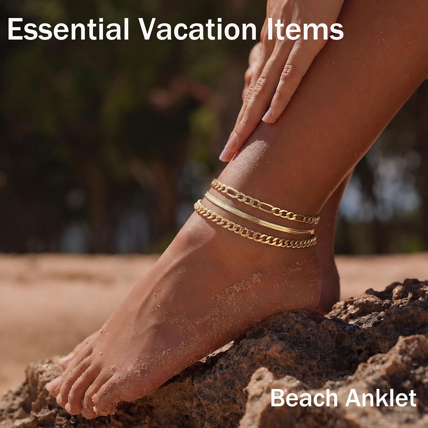 DEARMAY Gold Anklets for Women Waterproof, Non Tarnish14K Gold Plated Ankle Bracelets Set Stack, Summer Beach Jewelry Gifts for Vacation, Bikini Outfits for Women Mom Her