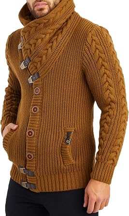 Leif Nelson Mens Knit Cardigan with Turtle Neck LN7080