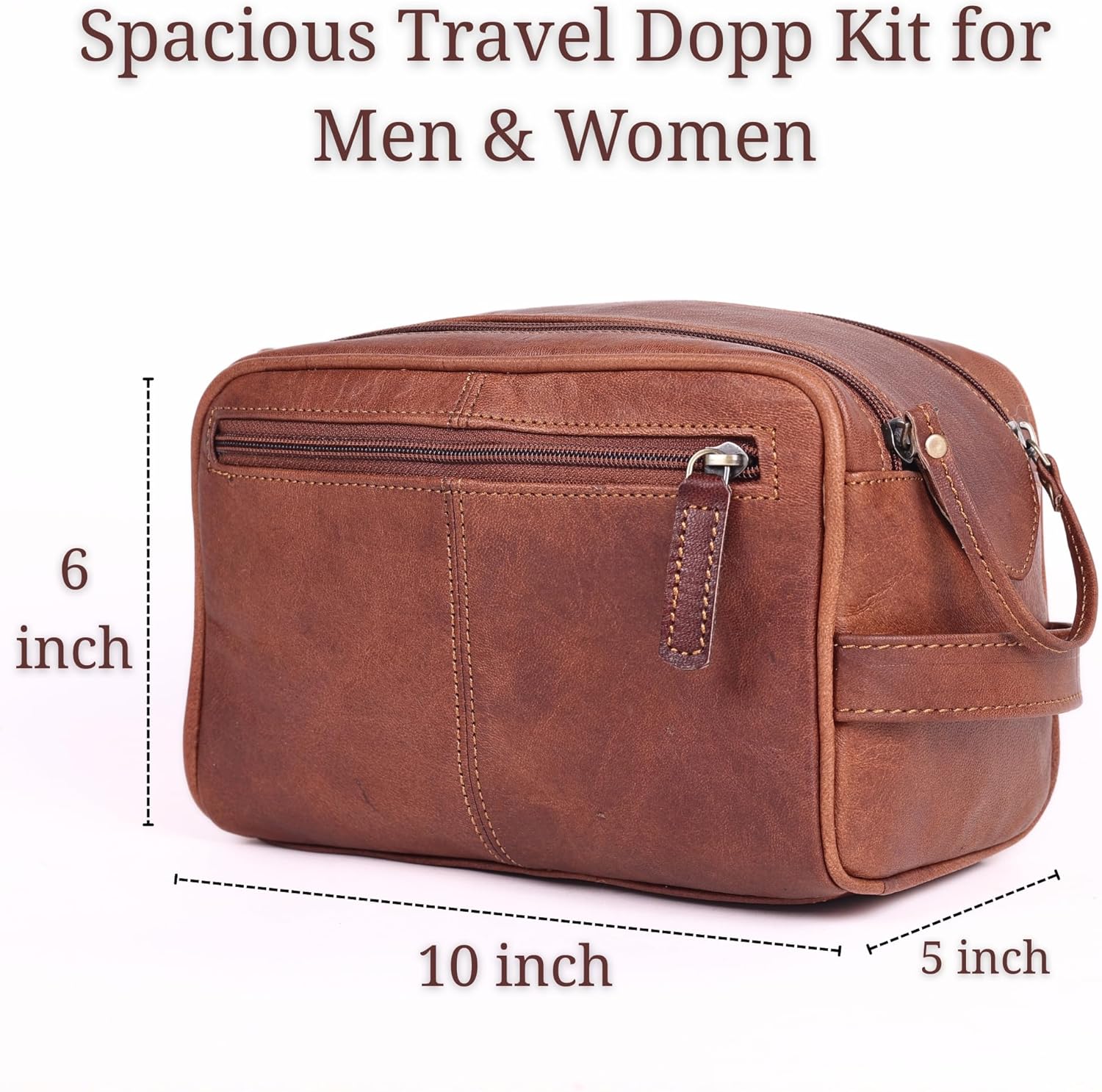 Genuine Leather Toiletry Bag for Men – 10 inch Large Mens Dopp Kit & Shaving Bag Organizer – Vintage Brown Travel Bathroom Pouch Grooming Kit, Ideal Gift for Men & Women