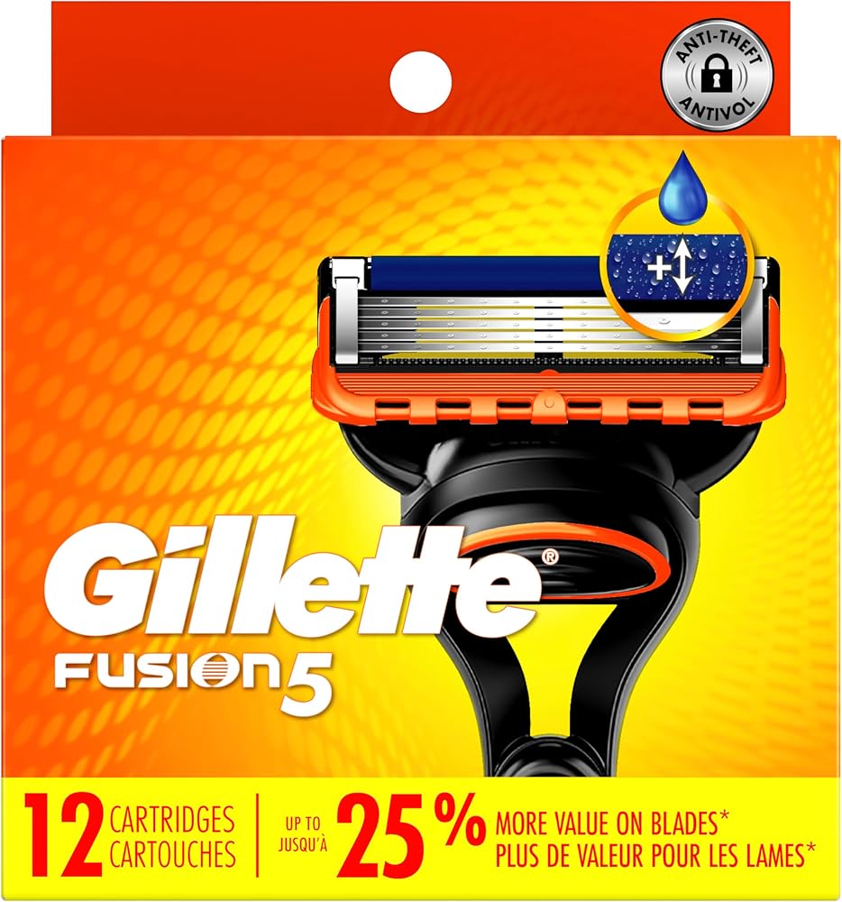 Gillette Fusion5 Razor Blade Refills for men- 12 Count – 5-Bladed with Lubrication Strip and Precision Trimmer