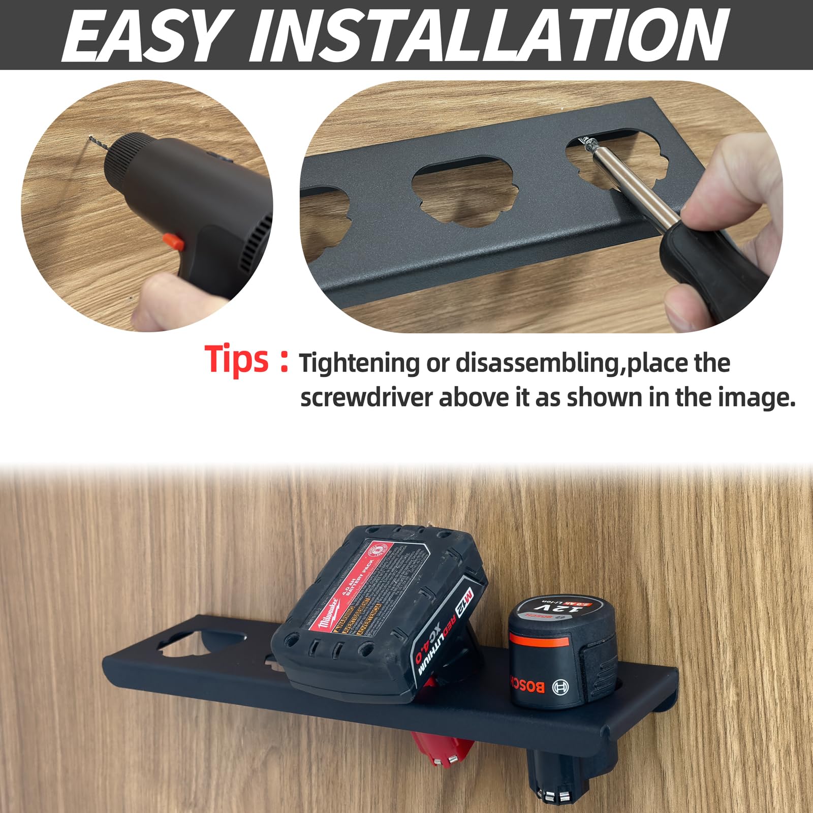 2 Supporti Parete Per Batterie Makita/Bosch/Milwaukee 12V - Portabatterie Da Muro Con Viti - Foto 4