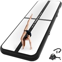 FINCOME Inflatable Gymnastics Mat Air Tumble Track Mats 10/13/16/20ft Training Mats for Home Use Air Mat with Pump 4 /6  Thick for Cheerleading/Yoga/Parkour/Beach/Park/Water