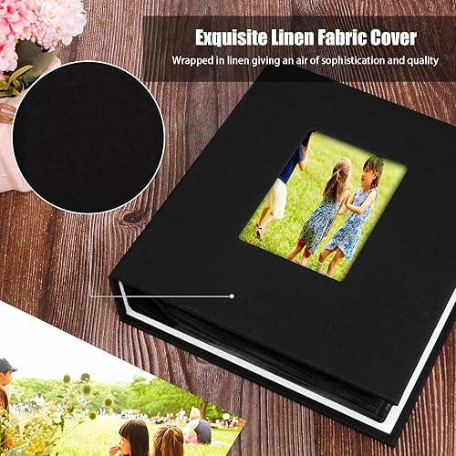 Miniatura 4 de Álbum de fotos de 2 piezas de 8 x 10 pulgadas con capacidad para 72 fotos, cubierta de lino de 8 x 10 pulgadas con ventana frontal, 72 bolsillos