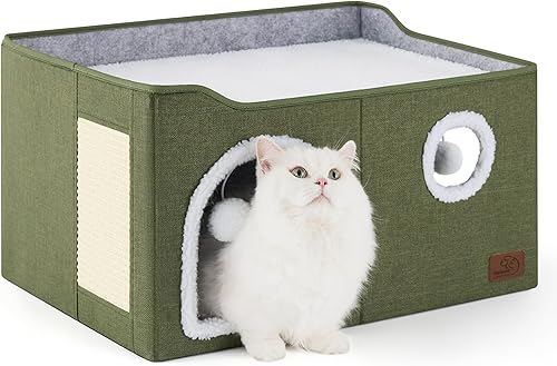Miniatura 75 de Bedsure Casa para gatos de 2 pisos, condominios para gatos de interior con almohadilla para rascar y colgar bolas esponjosas, muebles pequeños