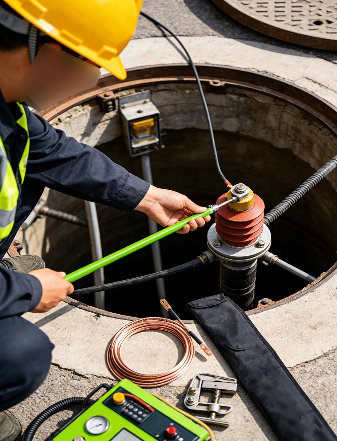 Portable Telescopic Epoxy Insulated Grounding Rod - Essential Electrical Safety Tool for Home, Outdoor, and Industrial Use - Lightweight, Durable, and Easy to Use