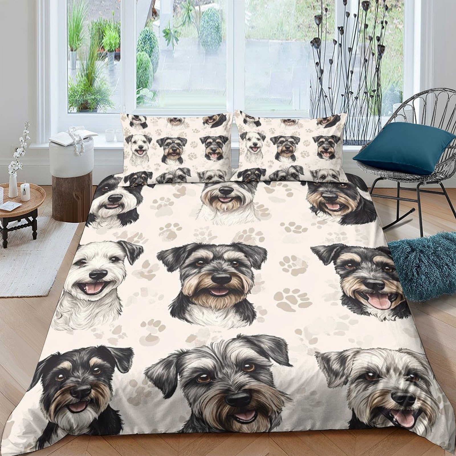 Ctjqhvkz Style-4 3D Printed Schnauzer Dog Fitted Sheet Microfiber Soft Bed Cover For Bedroom Living Room Mattress Protection Decor Single（135X200cm）