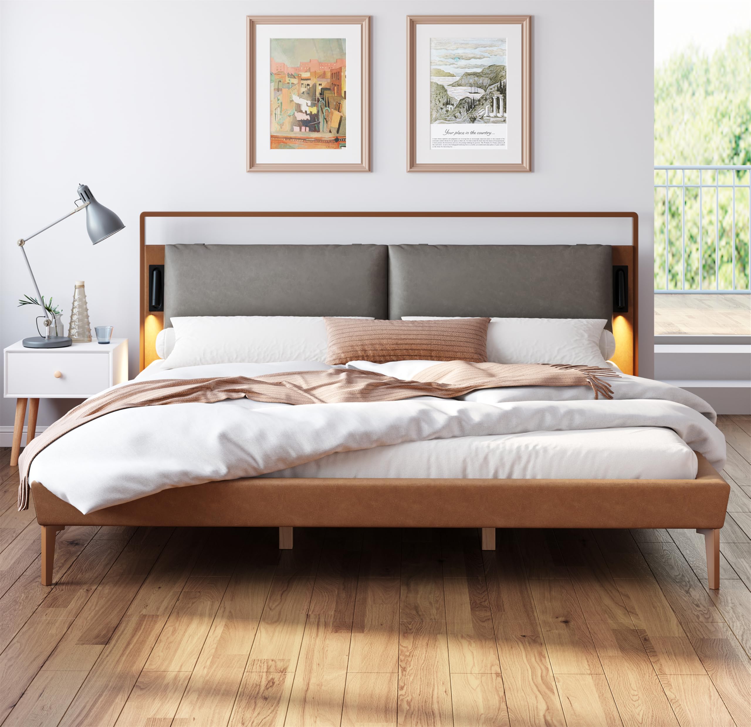 Amazon.com: Merax King Size Bed Frame, Modern Platform Bed with PU