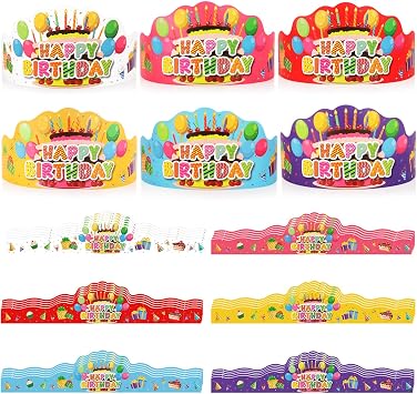 30 Pack Paper Crowns for Kids - Classroom Birthday Party Supplies 6 Colors