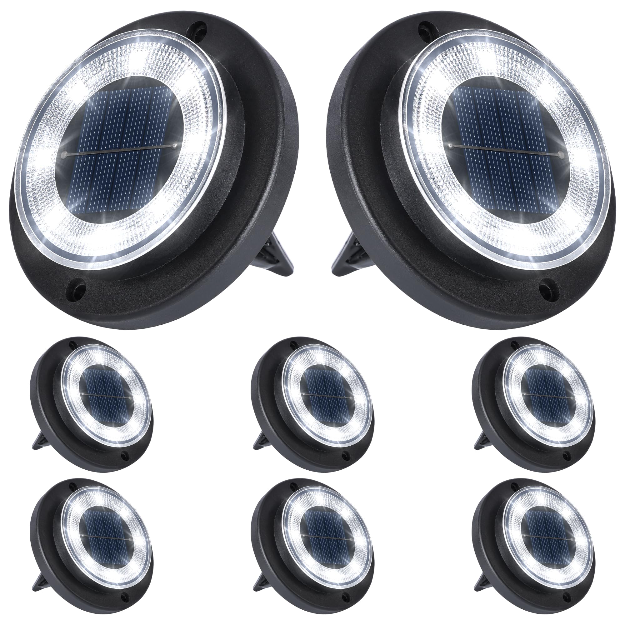Flacchi Solar Bodenleuchten Aussen - Solarleuchten für Garten Außen mit 8 LEDs, Wasserdicht Led Solar Gartenleuchten, Solarlampen für Außen Rasen Auffahrt Gehweg Patio (Weiß, 8 Stück)