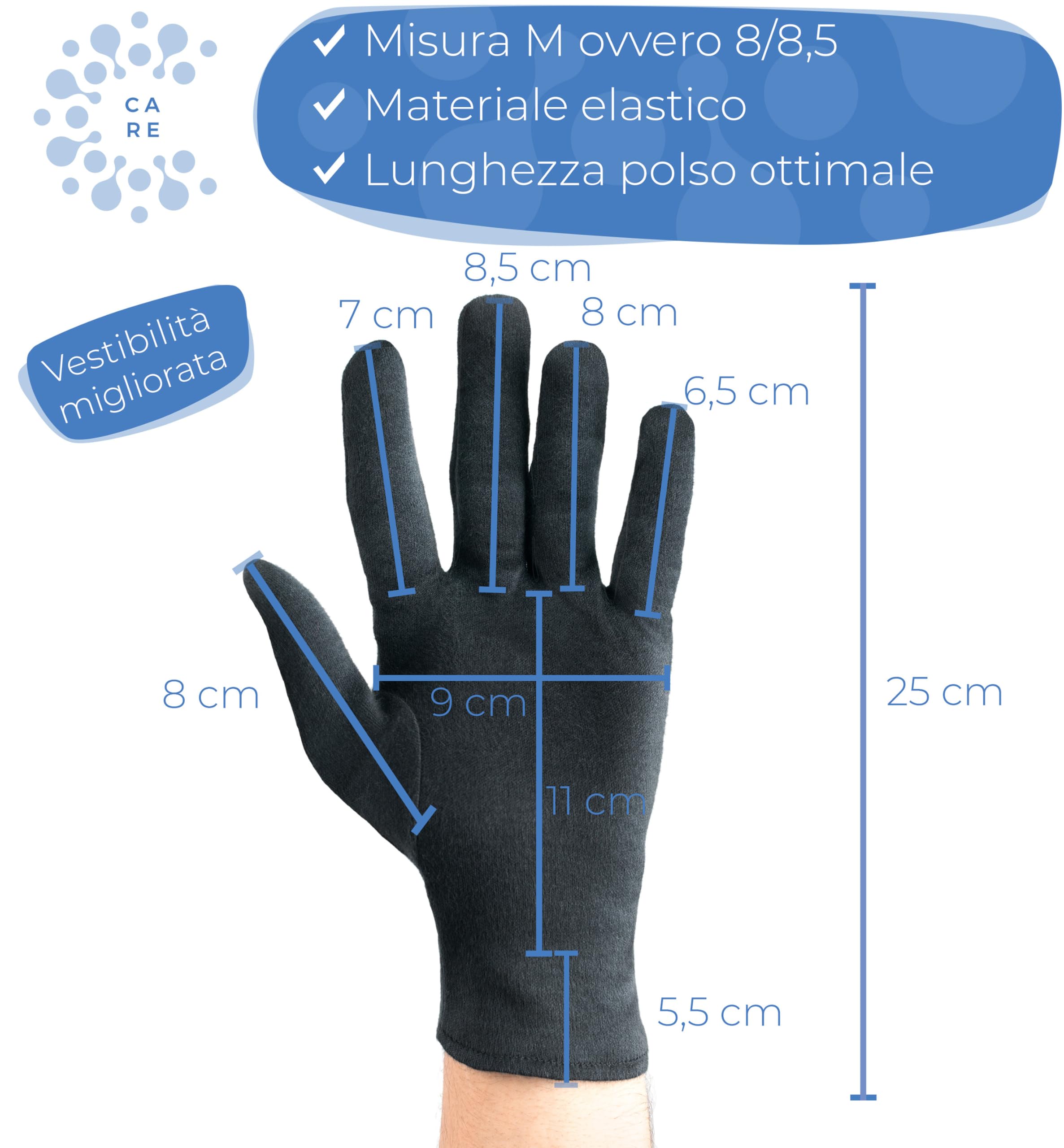 Guanti in cotone (Dermatest: eccellent), Guanti in tessuto morbido per maschere per le mani, Guanti in tessuto con compatibilità cutanea certificata, guanti idratanti, guanto in stoffa,Pacco da 2 Paia