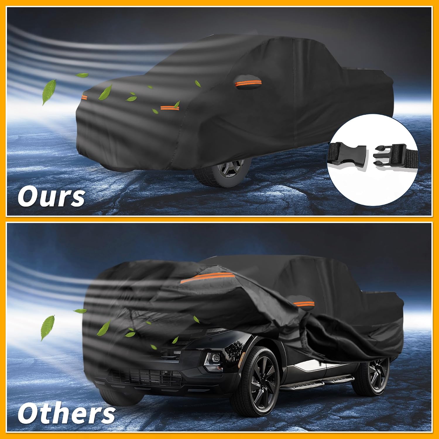 Car Cover Waterproof All Weather Sun Rain Protection Full Exterior Cover for Hyundai Santa Cruz 190T-PU Black with Left Side Zippers