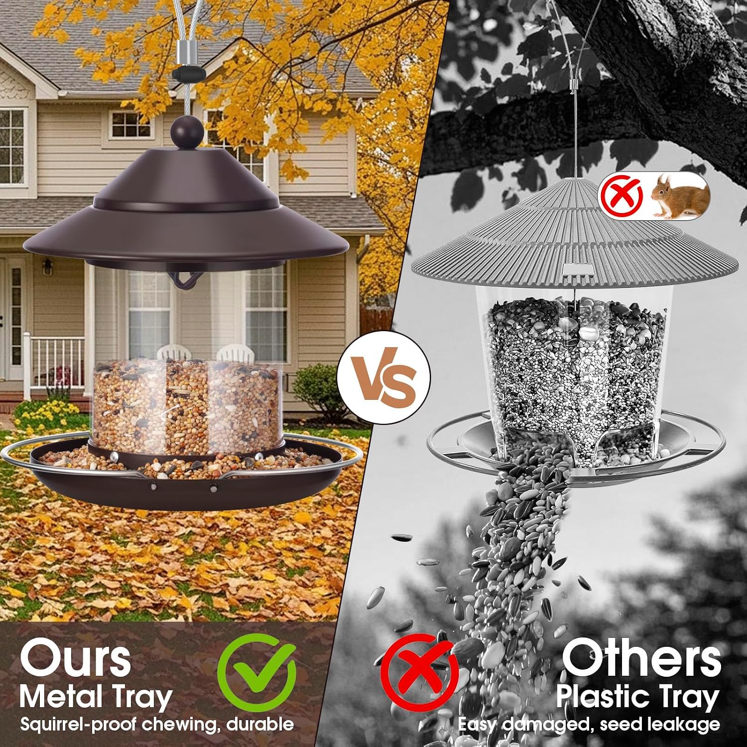 Bird Feeders for Outdoors, Hanging Metal Roof Bird Feeder with Clear Tube Seed Capacity for Viewing Cardinal Finch, Wild Birdfeeders for Outside Garden Yard Decoration