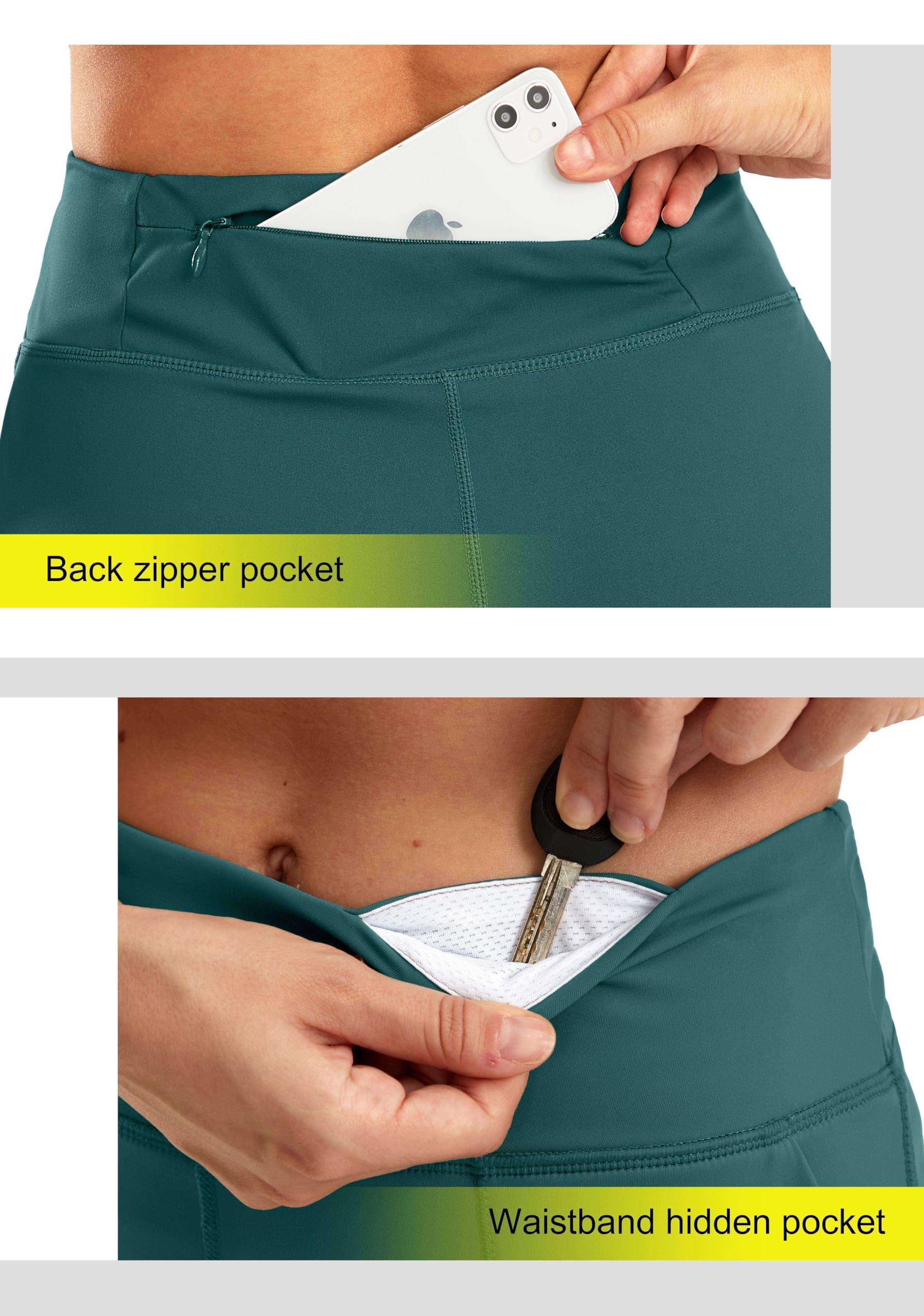 SANTINY Bermudas atléticas largas de 6 pulgadas con 4 bolsillos de cintura alta para mujer, para caminar, correr, casual