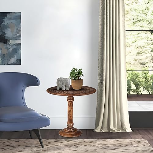 Miniatura 6 de Goroly Home Mesa auxiliar pilar, mesita de noche pequeña para sala de estar, revistas, libros y plantas, 18 x 22 pulgadas, quemado antiguo