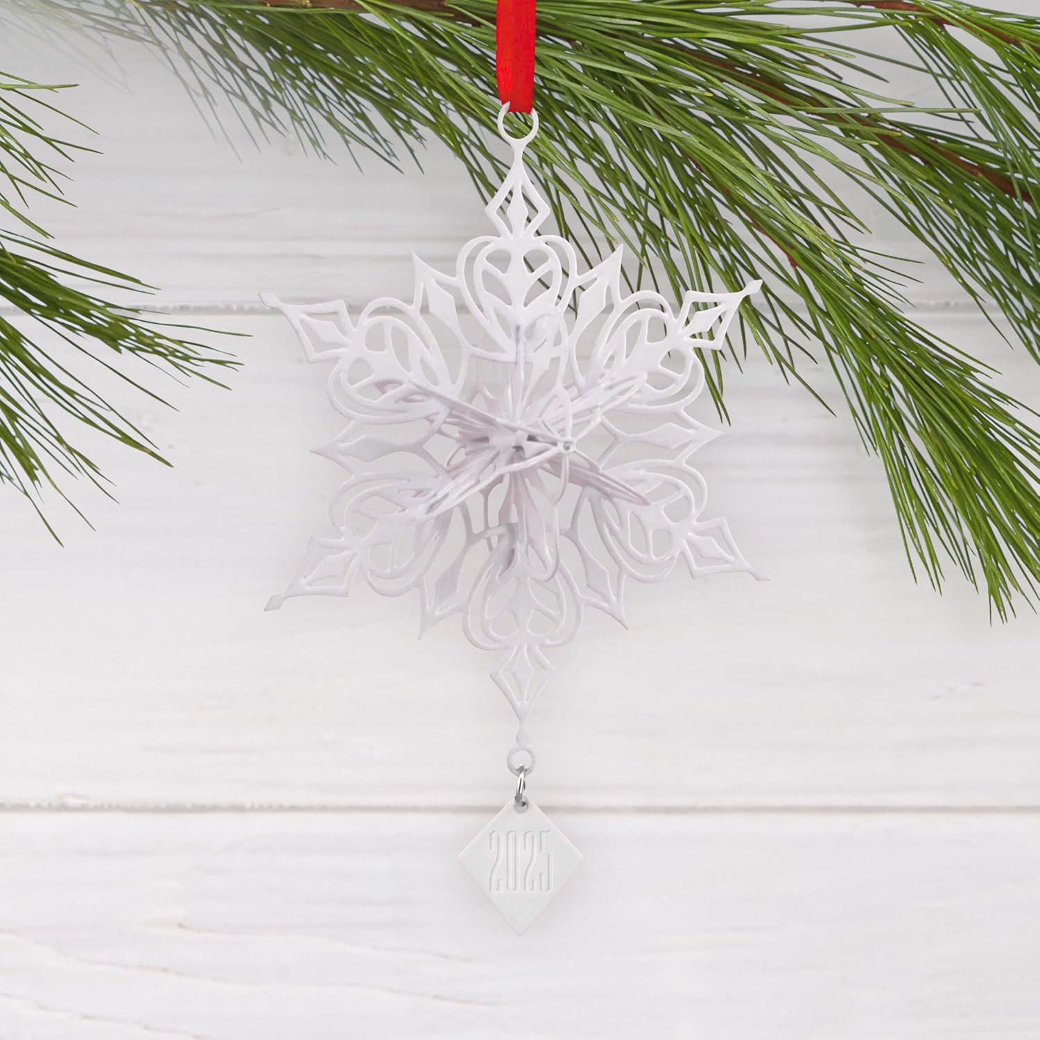 Hallmark Snowflake Christmas Ornament 2025 (White, Red) image 3