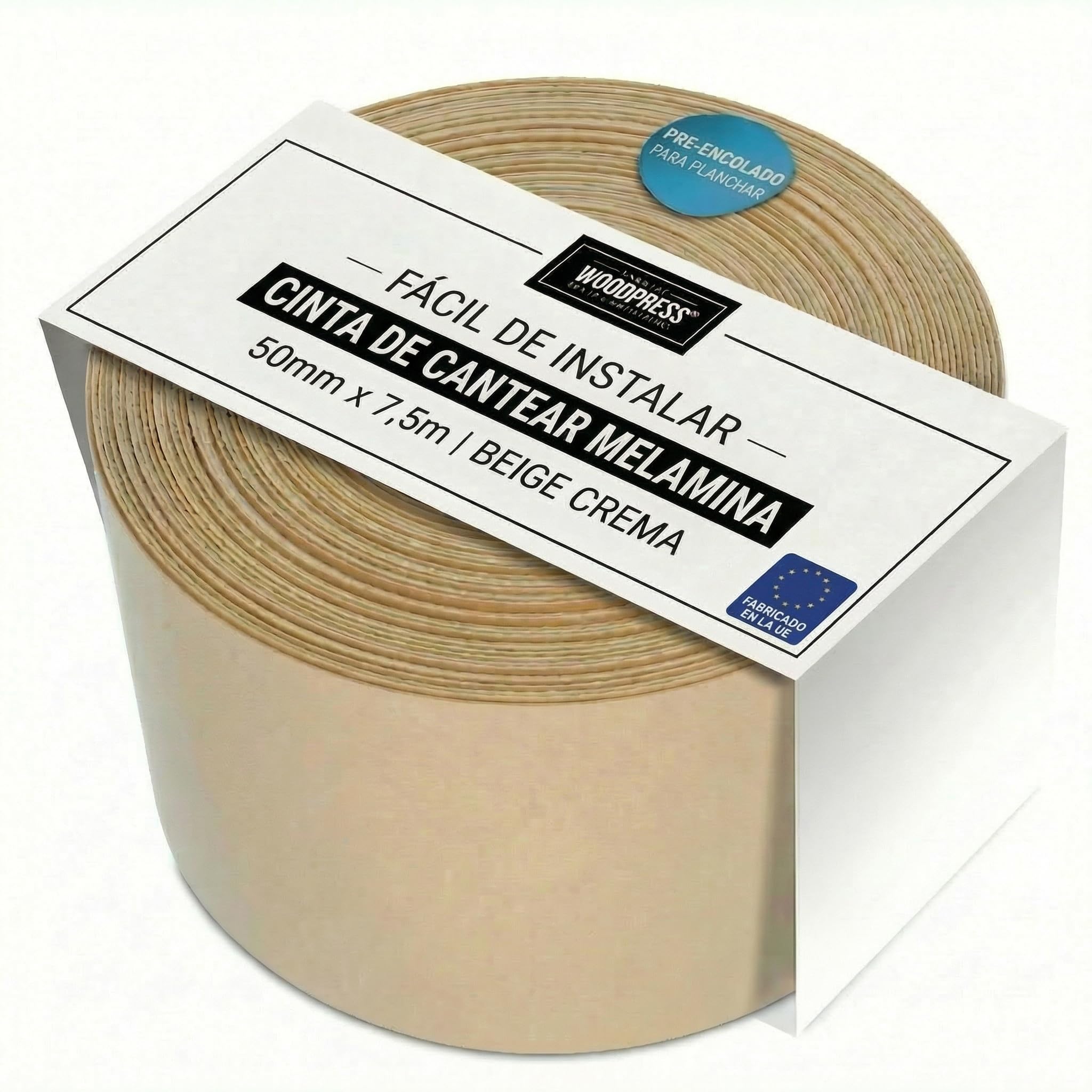 Cinta de melamina de 50 mm, color beige nacarado, cinta de chapa prepegada, rollo de 7,5 m, termoadhesiva para una fácil aplicación – cubrirá el borde de un panel de MDF estándar