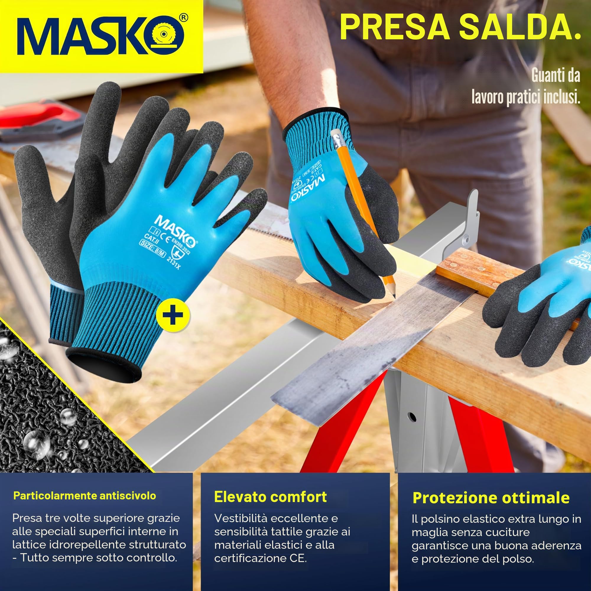 MASKO® Cavalletto da lavoro telescopico | Cavalletto pieghevole max. portata 200 kg | Regolabile in altezza min/max. altezza di lavoro 800 – 1300 mm | con guanti, Set di 2 - Argento/Rosso