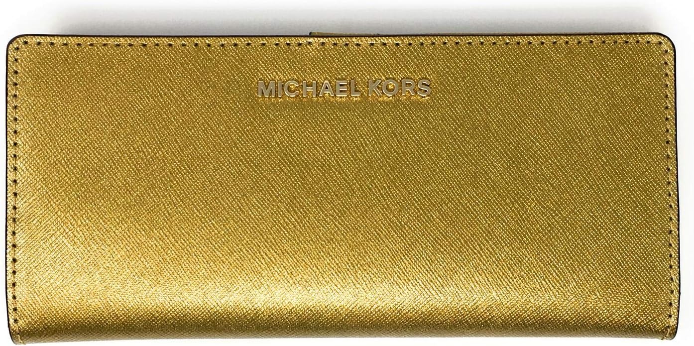 Michael Kors Jet Set Travel Flat Slim Bifold Saffiano Leather Wallet (Old Gold)
