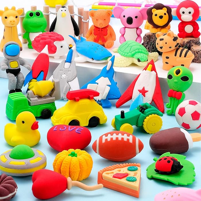 Buy Hekaty 30 PCS Animal Erasers Kid Puzzle Erasers 3D Mini Eraser Toy