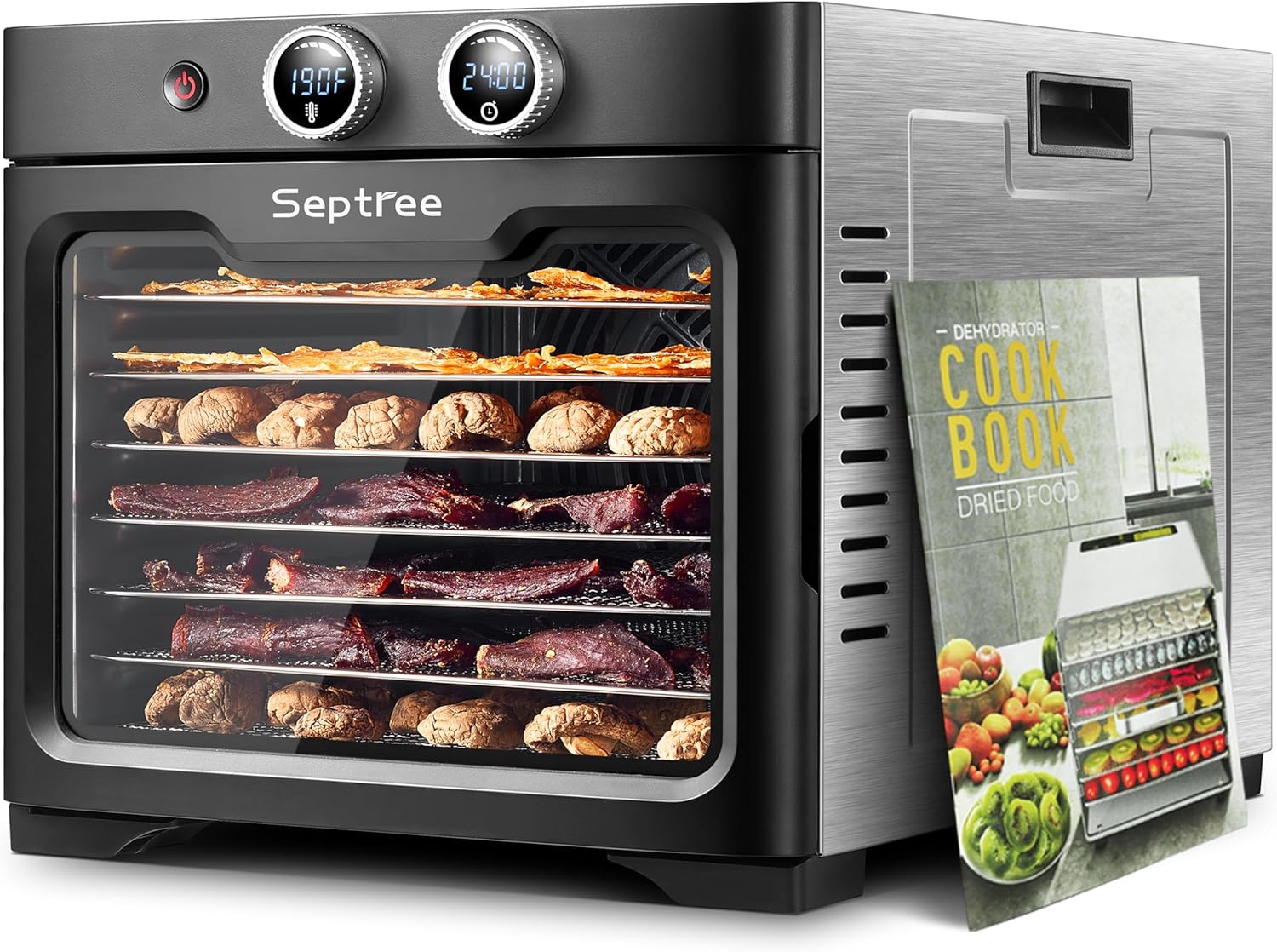 Household Food Dehydrators Machine with 8 Stainless Steel Trays Hold 10 lb Meats 24 H Digital Timer 190 °F Temperature Control Commercial Dryer for Jerky Meat Herb Fruit Vegetables Beef Lake Blue